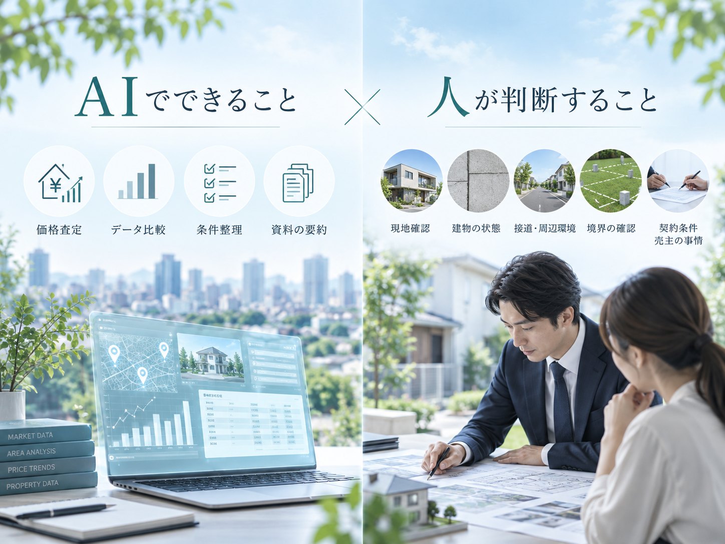 不動産売却でAIができることと人が判断することの比較図